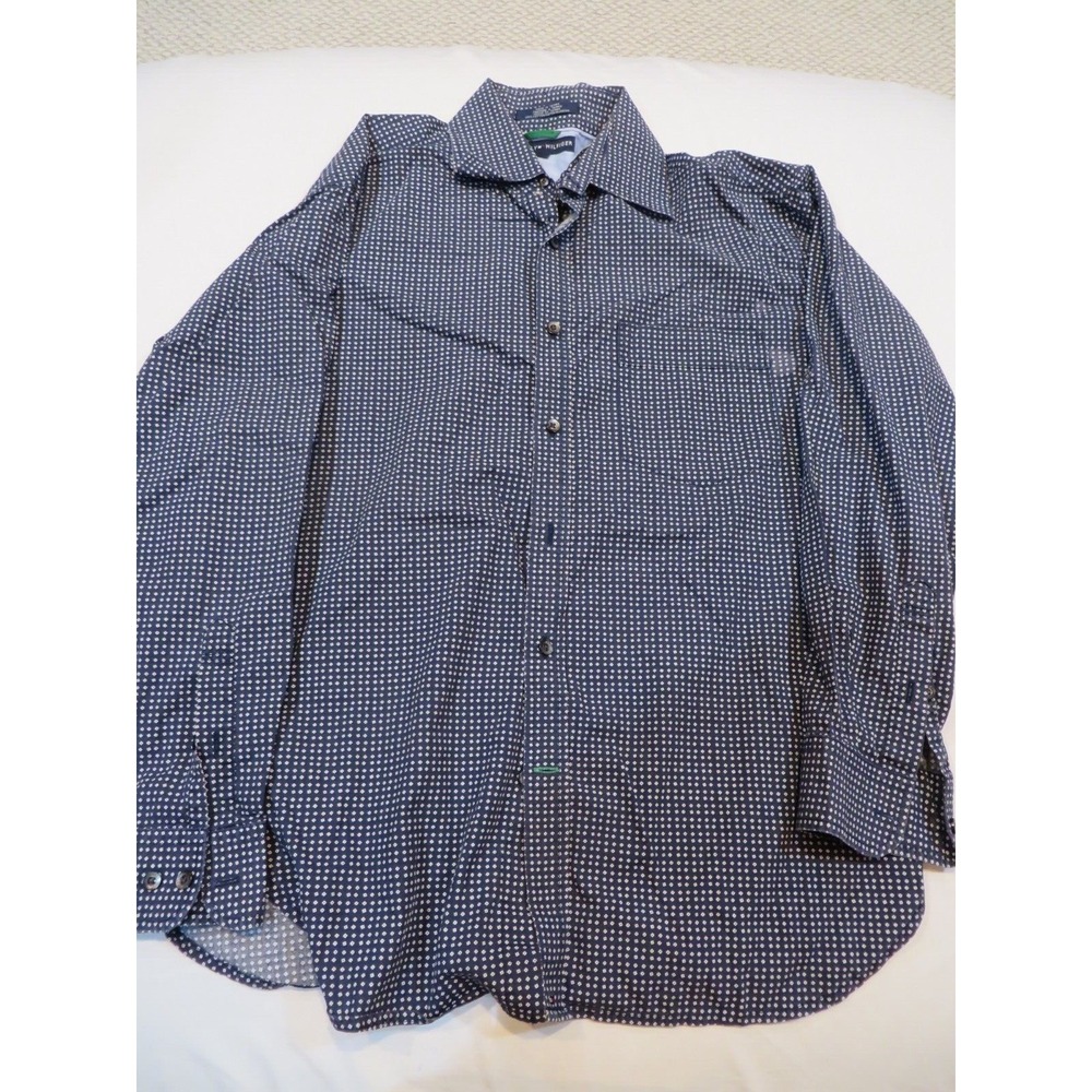 Tommy Hilfiger Men's Dot-Pattern Cotton Shirt, L, Blue Sapphire